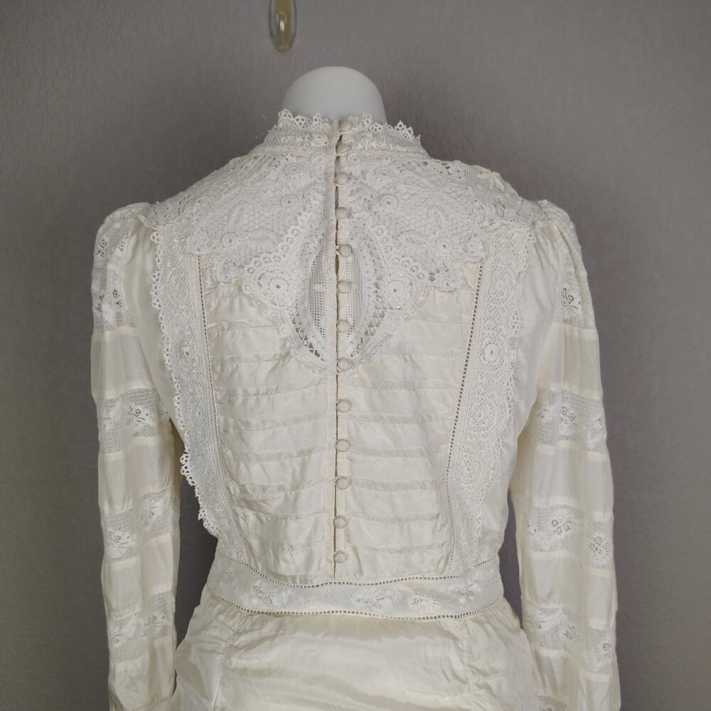 Loveshackfancy Harmon Silk Victorian High Neck Lace Mini Dress White Cream Sz 10 - Picture 13 of 16